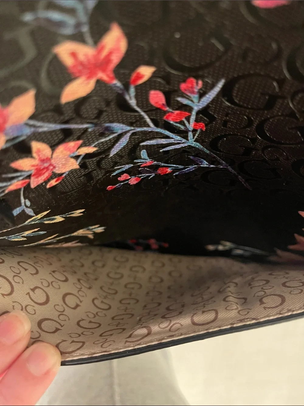 Guess Black Tote with Pink Floral Print